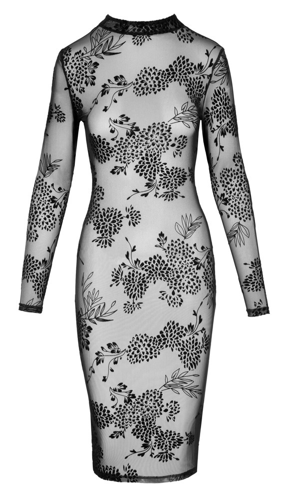 Noir Handmade de luxe - Langarm Kleid in Powernet Transparenz F410