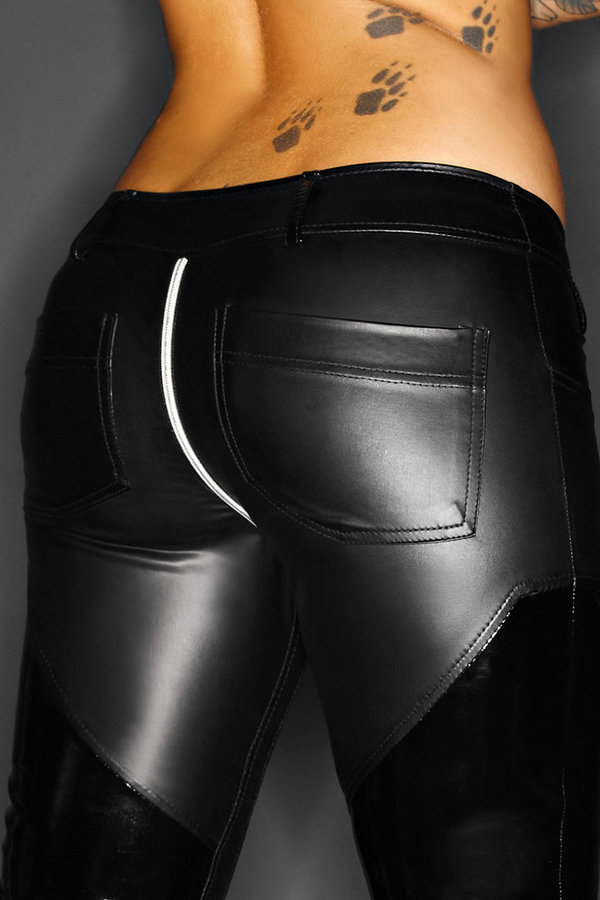 Noir Handmade F115 - schwarze Wetlook PVC Skinny Hose mit RV im Schritt [Größe M]