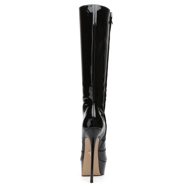 STACKSAND - Kniehohe Stiefel aus Veganen Leder Lack Schwarz [Größe 41]