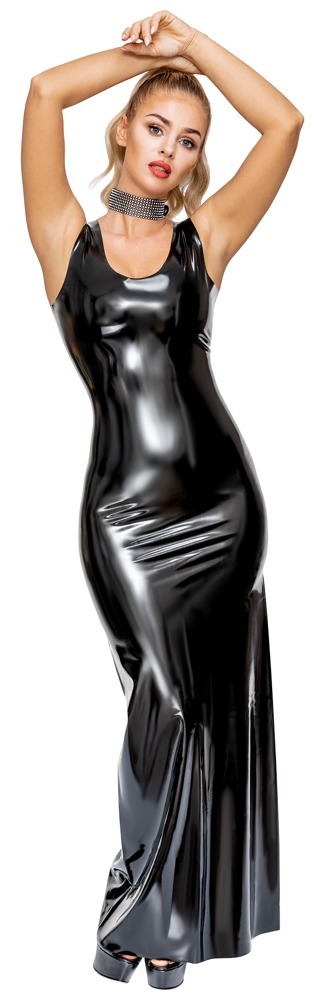 Langes tailliertes schwarzes Kleid komplett aus Latex - LateX