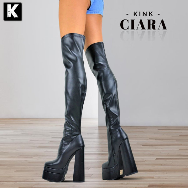 CIARA - Trendige Overknee Stiefel Schwarz mit breiten Absatz [Größe 36]