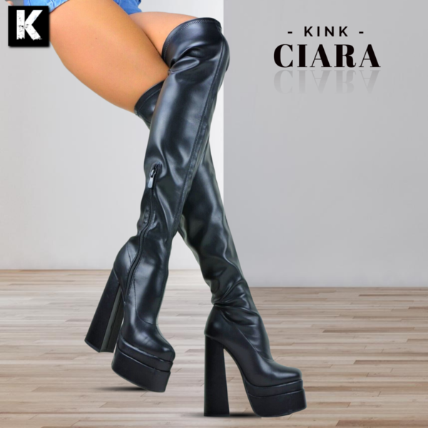 CIARA - Trendige Overknee Stiefel Schwarz mit breiten Absatz [Größe 36]
