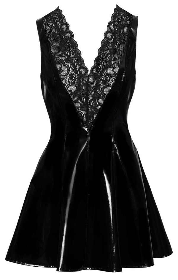 Kurzes Kleid aus Lack mit ausgestelltem Röckchen - Black Level
