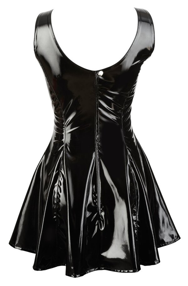 Kurzes ärmelloses Kleid aus Lack mit ausgestelltem Röckchen - Black Level