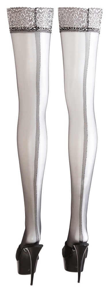 Halterlose Strümpfe mit silberfarbenen Spitzenabschluss - Cottelli Collection Legwear