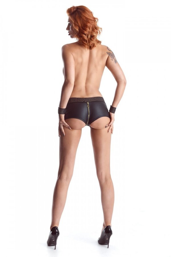 MICHELLE - Schwarze Damen Shorts mit goldenem Reißverschluss - demoniq Cash Baby Collection